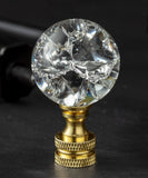 1 Pack Crystal Lamp Finial Cap with Polished Brass Finish Base - Handmade, Ball Shaped Clear Crackle Glass with Screw Knob Base,