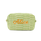 MTIANG Checkered Makeup Bag Personalized Knitted Travel Cosmetic Bags for Women Teen Girls - Custom Green Checkered Pouch Toilet