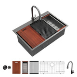 Sarlai 33 Black Kitchen Sink with Faucet- 33x22 Inch Drop In Kitchen Sink Gunmetal Black Ledge Workstation Sinks 16 Gauge Stainl