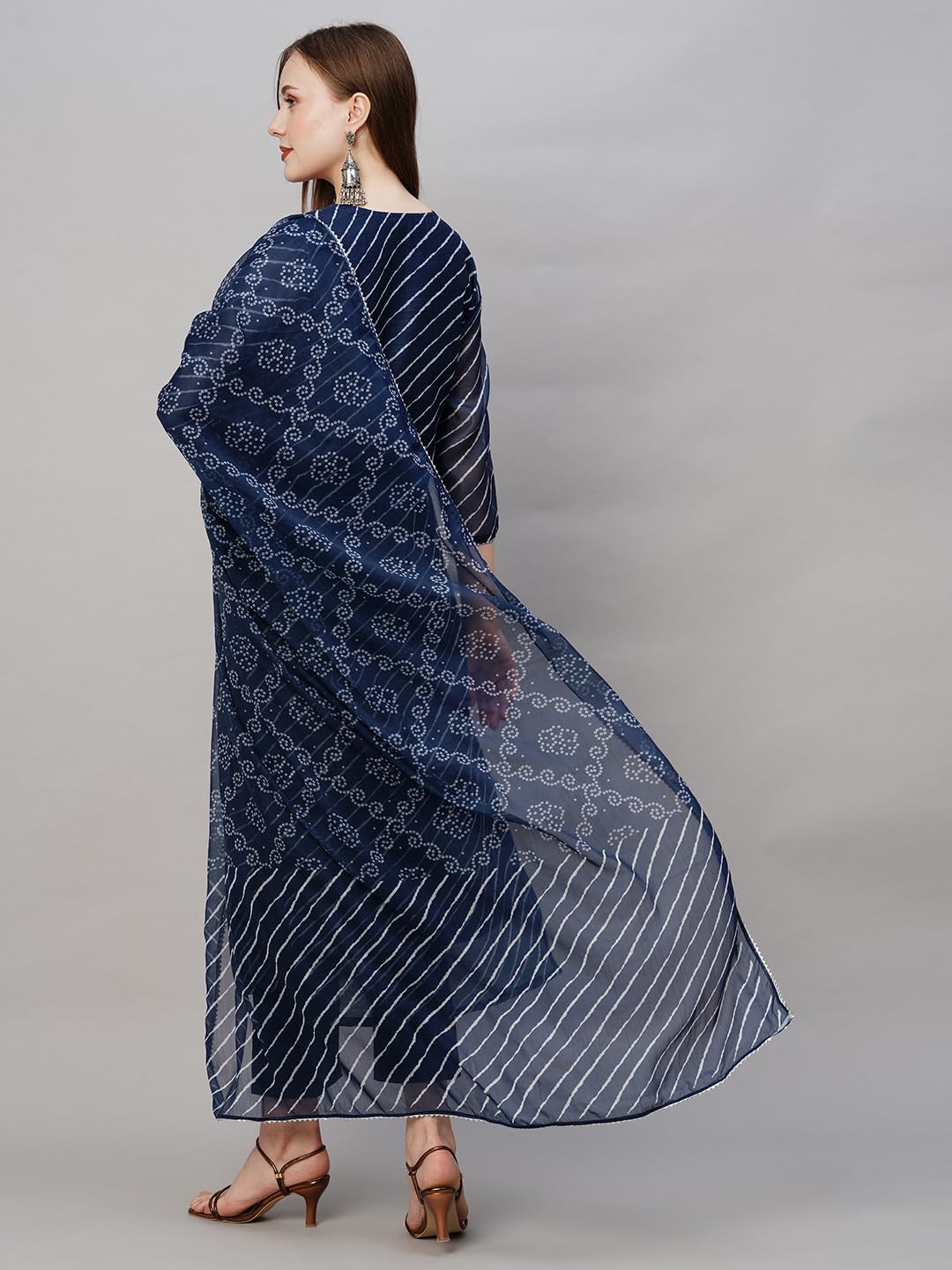 Anni Designer Women'S Cotton Blend Straight Printed Kurta With Pant & Dupatta (Doremi Navy-Nw_4Xl_Navy Blue_Xxxx-Large),Navy Blue,4XL,Cotton Blend,Regular,Kurta, Scarf