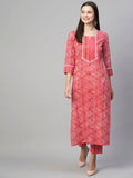Anni Designer Women'S Cotton Blend Straight Floral Printed Kurta And Pant (Kaveri Pink-Sm_S_Pink_Small),Pink,S,,,