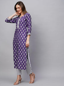 Gosriki Women'S Cotton Blend Straight Printed Kurta With Pant (Gulgula Begani-Gs_Xl_Purple_X-Large),Purple,,B0C7858HXC
