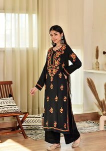 Anni Designer Women'S Cotton Blend Embroidered Straight Kurta (Judge Black_S_Black_Small),Black,S,Cotton Blend,Regular,