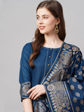 Gosriki Women'S Cotton Straight Kurta With Palazzo & Dupatta (Kpzd-Cot-10098-Blue_Xxl-Go_Blue_Xx-Large),Blue,2,B09P66LH1D