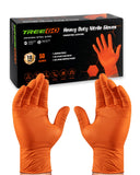 TREEGO 10 Mil Nitrile Gloves Disposable Orange Gloves - Heavy Duty Rubber Mechanic Gloves with Double Diamond Grip, Latex Free I