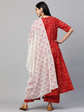 Anni Designer Women'S Cotton Anarkali Kurta With Palazzo & Dupatta (Ruchi Red_Xl_Red_X-Large),Red,XL,Cotton Blend,Anarkali,Dupatta