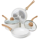 Moss & Stone 6 Piece White Nonstick Cookware Set, Pots And Pans Set Non stick With Glass Lid, Induction Cookware, Stay-Cool Hand