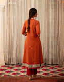 Anni Designer Women'S Rayon Blend Anarkali Printed Kurta With Pant (Karidos Orange_Xxl_Orange_Xx-Large),Orange,2XL,Rayon Blend,Regular,