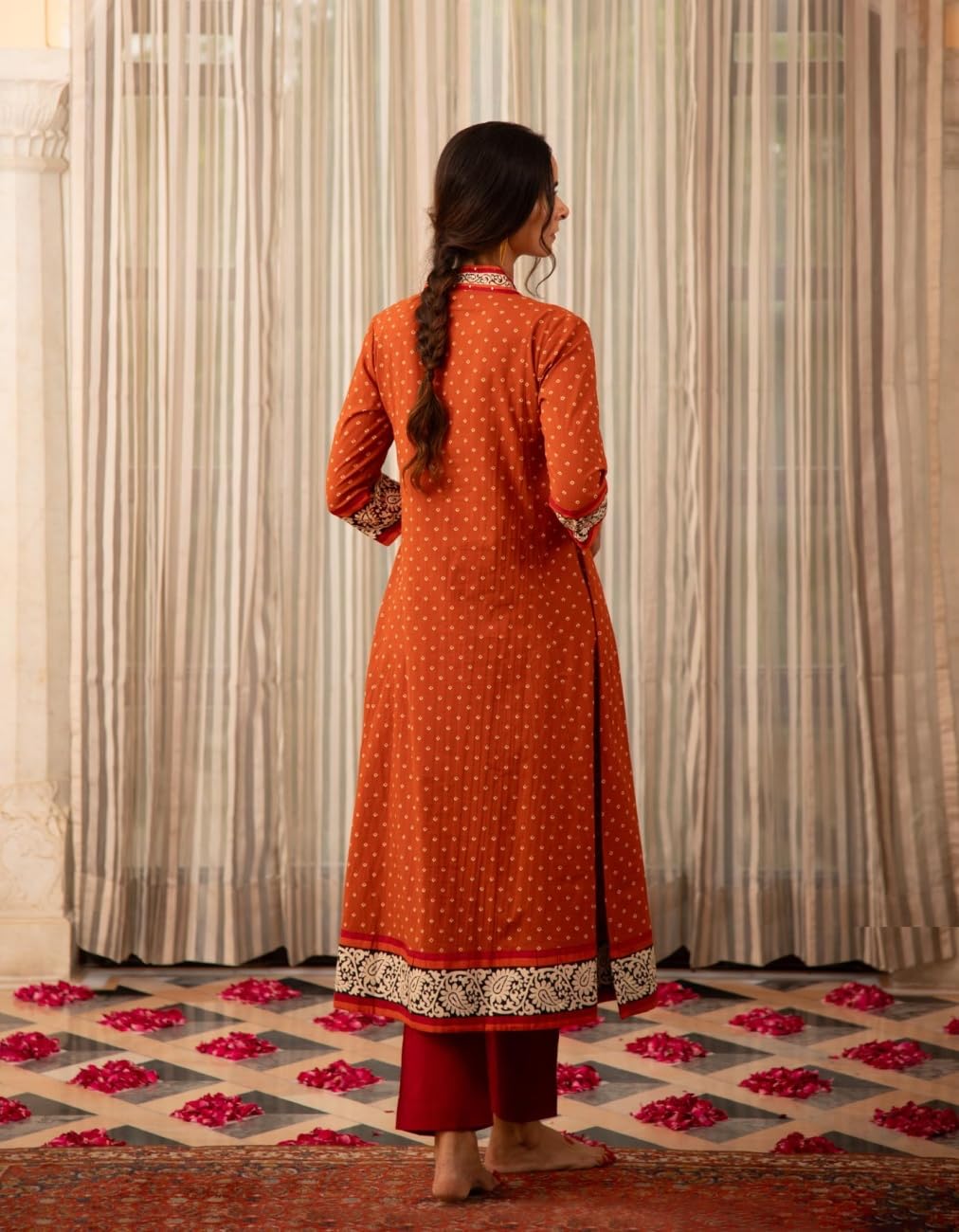 Gosriki Women'S Rayon Blend Anarkali Printed Kurta With Pant (Karidos Orange-Gs_M_Orange_Medium),Orange,,B0DKX9H2V9