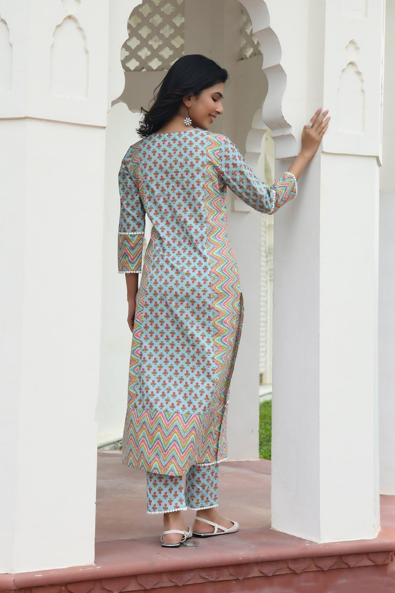 Anni Designer Women'S Cotton Blend Printed Straight Kurta With Pant (Rcb-See-Green_M_See Green_Medium),See Green,M,Cotton Blend,Regular,Kurta
