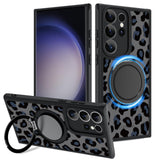 Fiyart Designed for Samsung Galaxy S23 Ultra Case Leopard Ring Holder Kickstand Magnetic Bumper Compatible with MagSafe Camera L