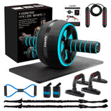 10-In-1 Ab Wheel Roller Kit with Resistance Bands, Knee Mat, Jump Rope, Push-Up Bar - Home Gym Equipment for Men Women (Blue)
