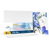 PHOENIX Watercolor Canvas Boards for Painting - 12x16 Inch/6 Pack, 100% Cotton Water Color Canvas Panels, 8 Oz. / 260g White Bla