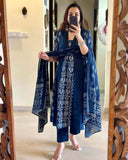 Gosriki Women'S Rayon Viscose Printed Anarkali Kurta With Pant & Dupatta (Jarry Blue-Vks01-Gs_Xxl_Blue_Xx-Large),Blue,2,B0DVPGGKHC
