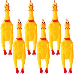 Zddaoole 6 Pcs Large Screaming Chicken Dog Toys,Yellow Rubber Chicken 12 inch,Squeeze Squeaky and Screaming Chicken,Prank Novelt