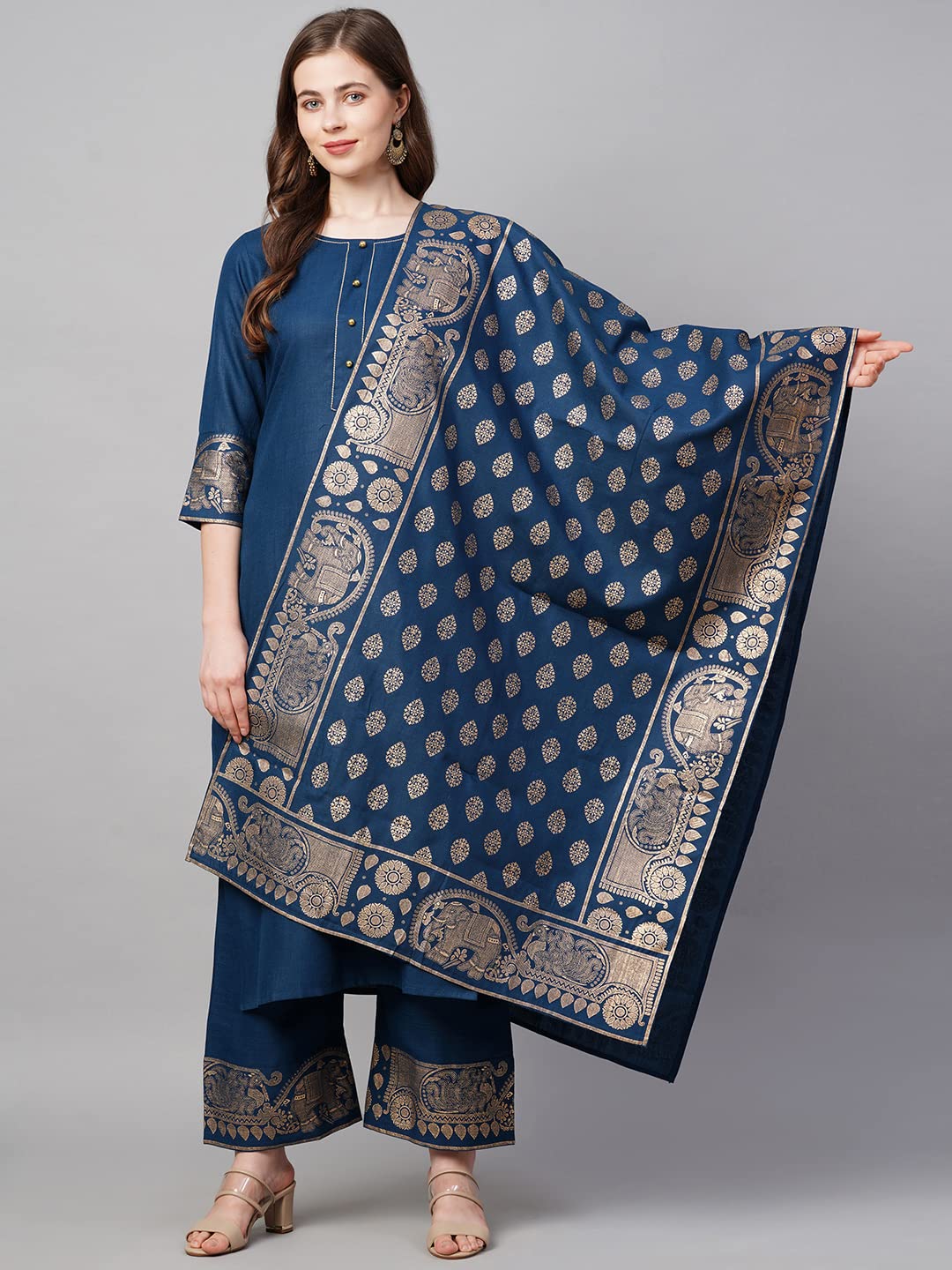 Gosriki Women'S Cotton Straight Kurta With Palazzo & Dupatta (Kpzd-Cot-10098-Blue_S-Go_Blue_Small),Blue,,B09P65VDVD