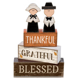 Lineshading 4 Pcs Thanksgiving Table Decoration Wooden Pilgrim Couple Decor Thanksgiving Tiered Tray Decor Fall Centerpiece Rust