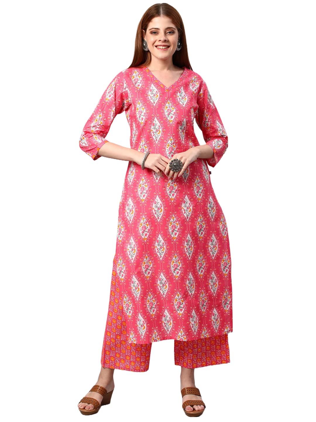 Anni Designer Women'S Cotton Blend Printed Straight Kurta With Pant (Sarva-Red_Xxl_Dark Blue_Xx-Large),Red,2XL