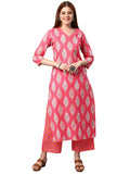Anni Designer Women'S Cotton Blend Printed Straight Kurta With Pant (Sarva-Red_Xxl_Dark Blue_Xx-Large),Red,2XL