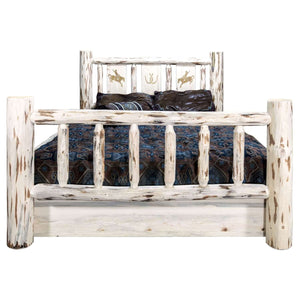 Montana Collection Queen Storage Bed W/Laser Engraved Bronc Design, Ready To Finish