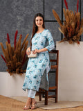 Anni Designer Women'S Cotton Blend Straight Printed Kurta With Pant (Bhutam Blue_M_Blue_Medium),Blue,M,,,