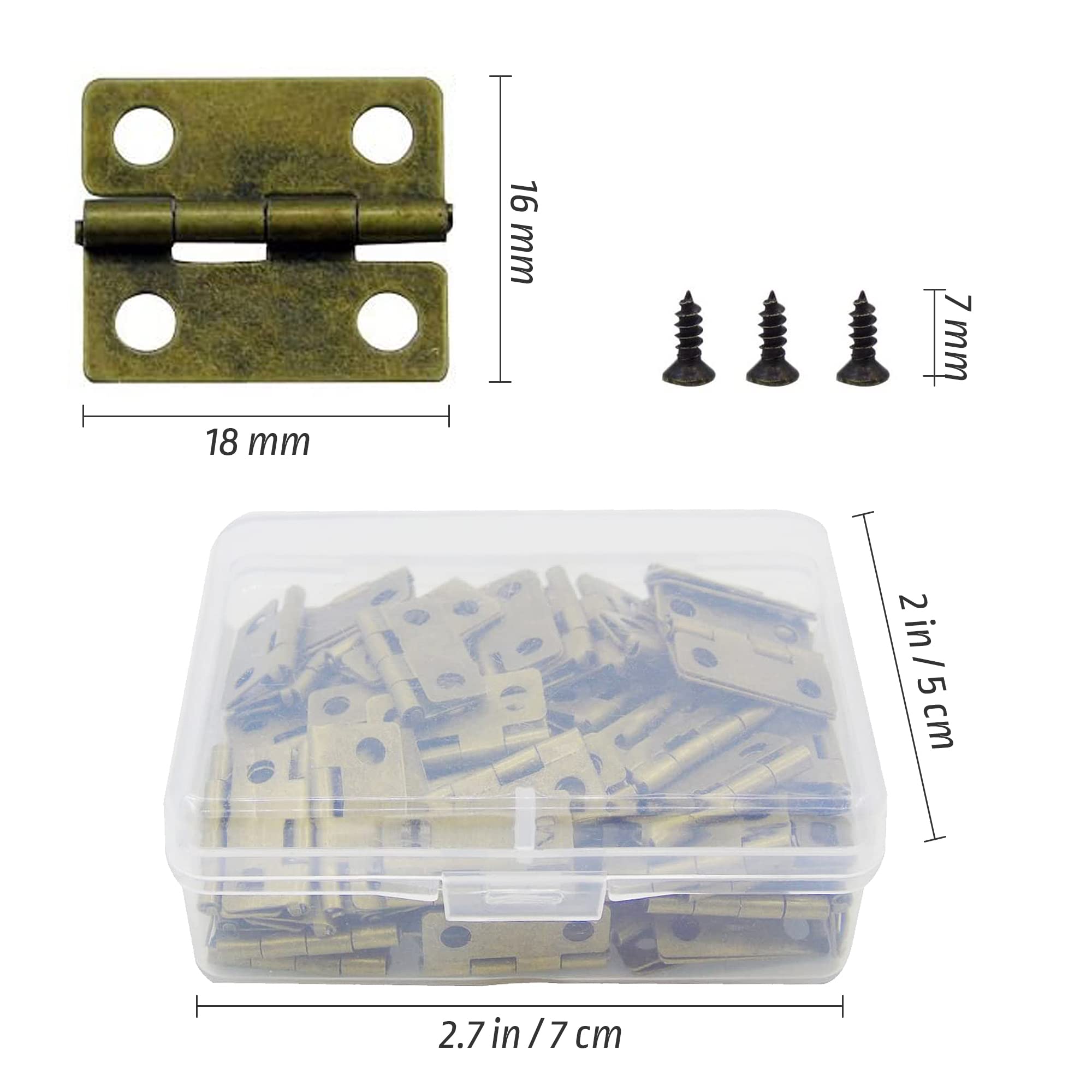100 Pieces Small Hinges for Wooden Box Bronze Mini Hinges Tiny Hinge for Jewelry Box, Mini Cabinet and Crafts