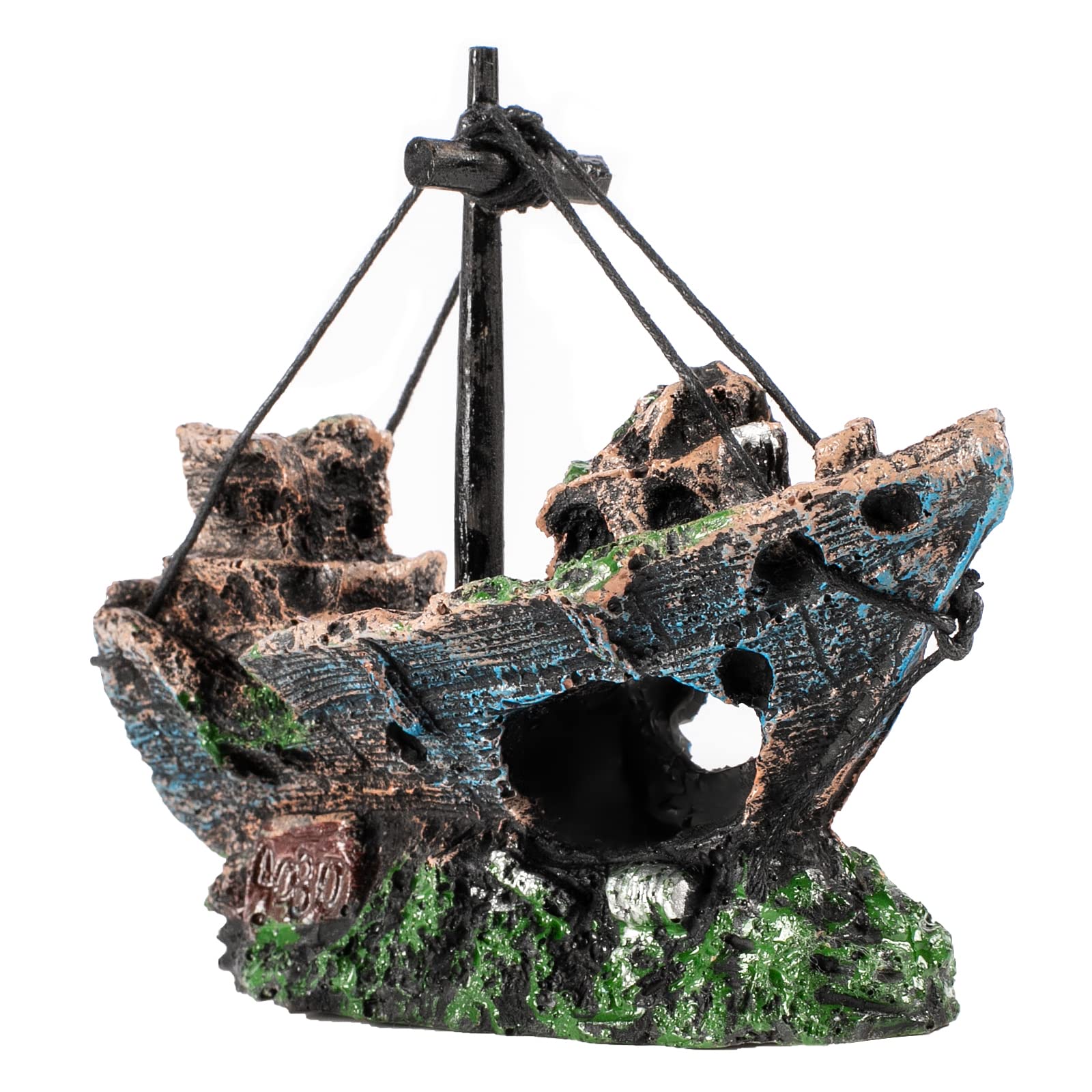 Raeasily Fish Tank Decoration - Aquarium Accessories,Shipwreck Decor,Resin Material Sunken Ship Decorations for Fish Favors, Mul