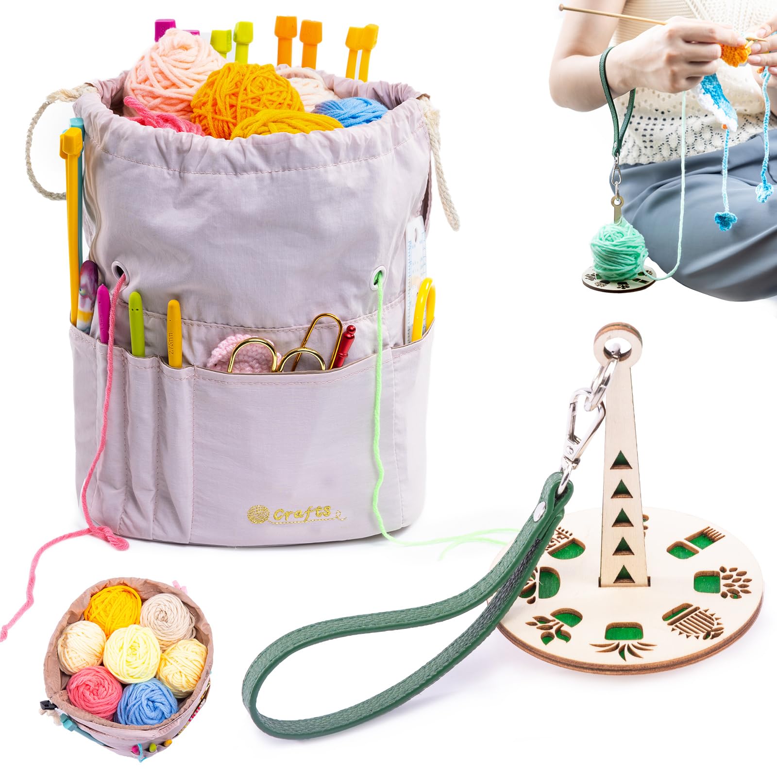 Small Crochet Bag - Drawstring Yarn Storage Bags Yarn for Crocheting - Portable Yarn Bags Organizer for Crocheting Project- Croc