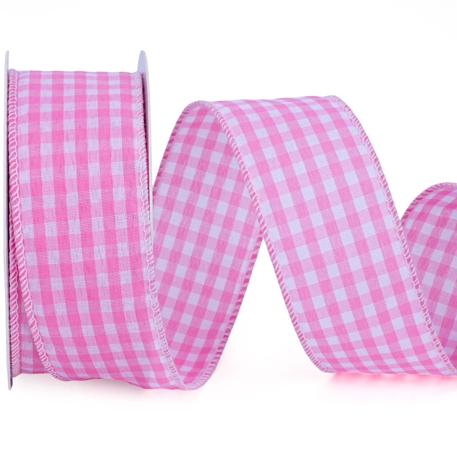 LaRibbons Pink Gingham Ribbon Wired 1 1/2 Inch x 10 Yards Check Plaid Ribbon for Gift Wrapping Wreath Bow Outdoor Decoration