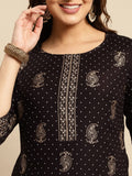 Rangita Black Rayon Knee Length Printed Straight Kurti For Women | Kurta For Women_S Black S 646017308057G