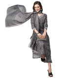 Anni Designer Women'S Cotton Blend Straight Printed Kurta With Pant & Dupatta (Nihira Cream-7Nw_S_Black_Small),Black,S