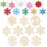 40Pcs Unfinished Paintable Blank Wooden Christmas Snowflake Festival Decoration Ornaments, Xmas Tree Hanging Wood Slices for DIY
