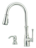 Pfister Wheaton Kitchen Faucet with Pull Down Sprayer and Soap Dispenser, Single Handle, High Arc, Stainless Steel Finish, GT529