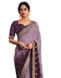 Satrani Womens Printed & Embellished Georgette Saree With Unstitched Blouse Piece (2826S478_Purple)