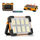120W Solar Rechargeable Work Light, 144 LED 10000LM Led Work Light with 4 Modes, Portable Flood Light with Stand, IP66 Waterproo