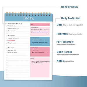 To Do List Notepad - Daily Planner Notepad Undated 52 Sheets Tear Off, 6.5 x 9.8 Checklist Productivity Organizer with Hourl