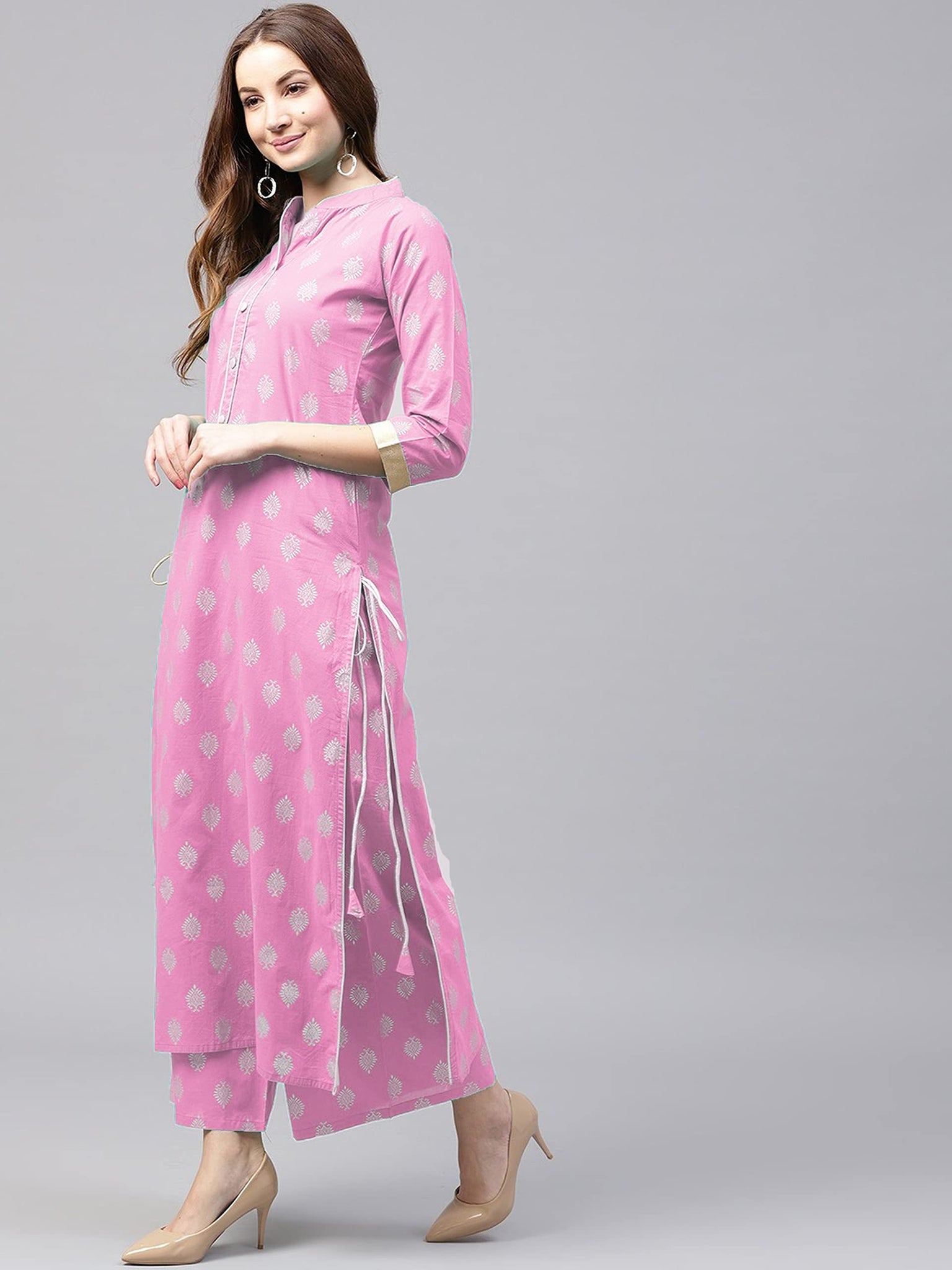 Anni Designer Women'S Cotton Straight Kurta With Palazzo (Kur107_S_Beige_Small),Beige,S,Cotton,Straight,Palazzo