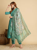 Gosriki Women'S Cotton Blend Anarkali Printed Kurta With Pant & Dupatta (Utsav Green-Gs_Xl_Green_X-Large),Green,,B0D73VZBYV