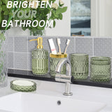 Towoaafu Green Bathroom Accessories Set - 5 PCS Glass Bathroom Decor with Soap Dispenser & Soap Dish & Toothbrush Holder & Tumbl