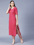 Anni Designer Women'S Cotton Blend Printed Straight Kurta With Pant (Prnea-Red_Xxl_Red_Xx-Large),Red,2XL,Cotton Blend,Regular,Pants