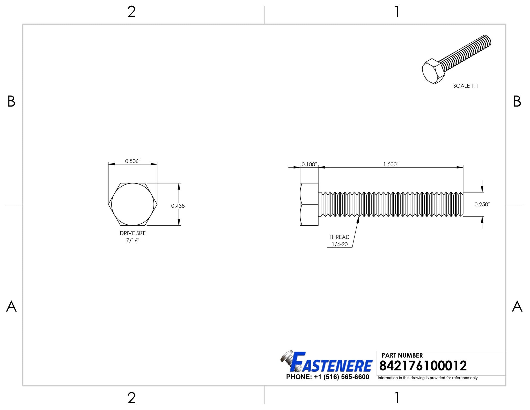 1/4-20 x 1-1/2 Hex Head Cap Screw Bolts, External Hex Drive, Stainless Steel 18-8, Full Thread, Bright Finish, Flat Point, Qua
