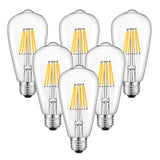 CRLight 6W Dimmable LED Edison Bulb 3200K Soft White, 700LM 70W Equivalent E26 Vintage ST64 Clear Glass LED Light Bulbs, Pack of