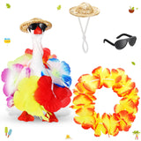 Jeere 2 Sets Summer Mini Desk Goose Outfits, Magnetic 7 Inch Goose Statue Keychain Hawaiian Clothes Straw Hat and Hawaiian Lei C