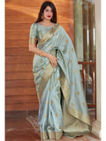 Flosive Women'S Kanjivaram Silk Saree With Beautiful Blouse With Zari Border (Aqua)