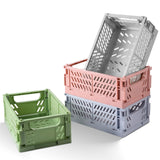 HUUSMOT 4-Pack Small Pastel Plastic Storage Baskets, Collapsible Crates for Organizing, Space-Saving Mini Bins for Classroom, Ki