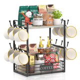 EsLuker.ly Coffee Mug Cup Holder Stand Bar Station Organizer for Countertop, Multi-Functional 2 Tier Mug Tree Rack for Kitchen, 