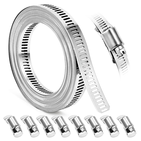 Hose Clamps, Diy 13 Ft Metal Strap + 8 Fasteners, Hose Clamps Stainles ...