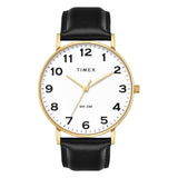 Timex Classics Analog Watch For Man With White Round Dial & Gold Leather Strap Band Water Resistant Men'S Wrist Watches - Twtg12