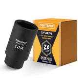 TIGHTSPOT 1/2 Inch Drive 1-1/4 Inch Deep Impact Socket with Anti-Rounding 6 Point Design, Heat-Treated CRV Steel