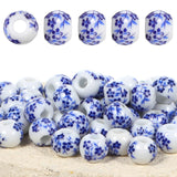 XLIUAX 100PCS Blue Flower Printed Ceramic Beads, 8 mm Round Porcelain Spacer Beads for Handmade Jewelry Making Necklaces Bracele